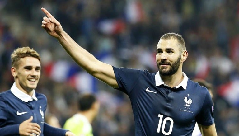 Karim Benzema en el partido de Francia