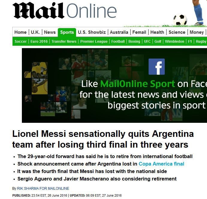 La prensa inglesa hizo hincapié en la salida de Lionel Messi de su selección