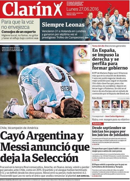 Messi anunció el retiro de su selección tras perder frente a Chile 