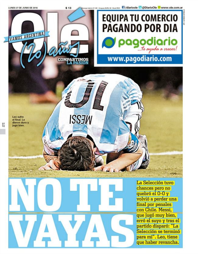 El diario argentino, Olé, pide que Messi se quede