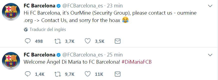 Primero tuits de los hackers del Twitter del Barcelona