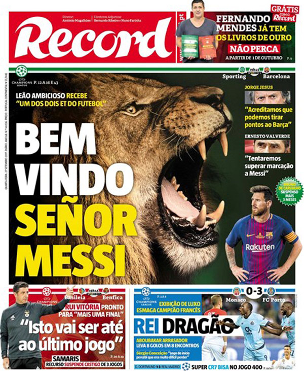 Así luce la portada del diario luso sobre Messi