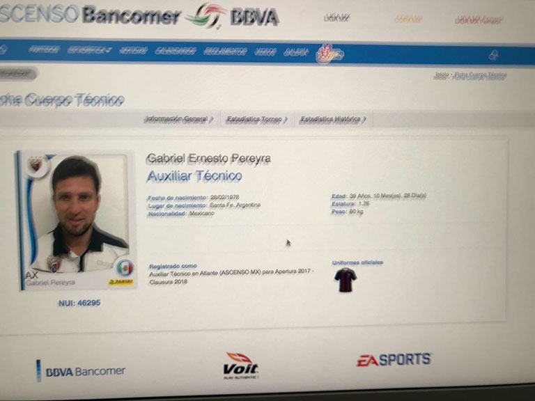 Pereyra aparecía registrado como auxiliar del Atlante para el Apertura 2017 y el Clausura 2018