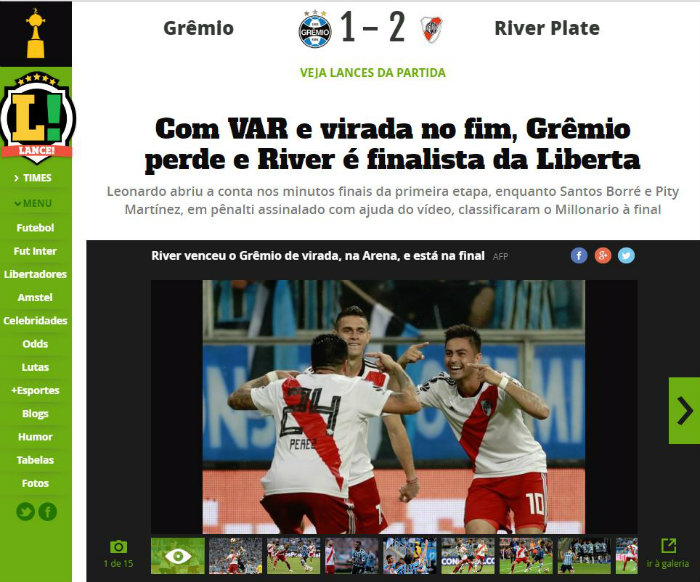 Lance.com opina acerca del duelo entre Gremio y River Plate