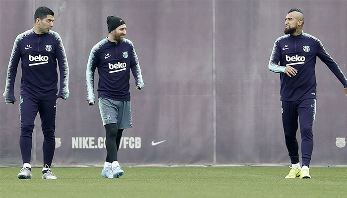 Messi en entrenamiento con el Barcelona 