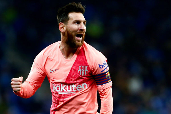 Messi celebra su anotación ante el Espanyol