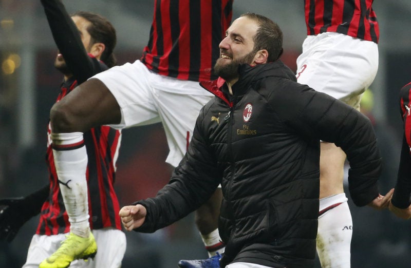 Gonzalo Higuaín, feliz tras una victoria del Milan