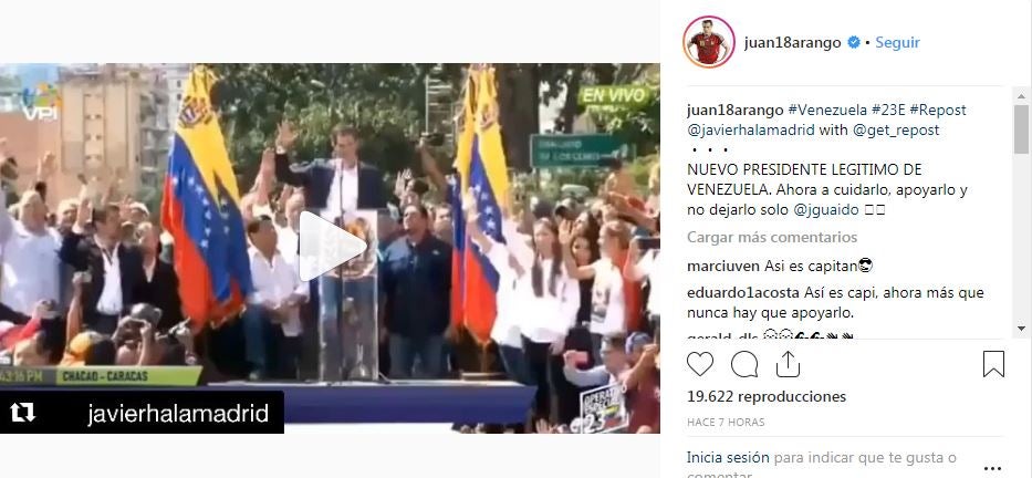 Juan Arango comparte se manifiesta a favor de Juan Guaidó 