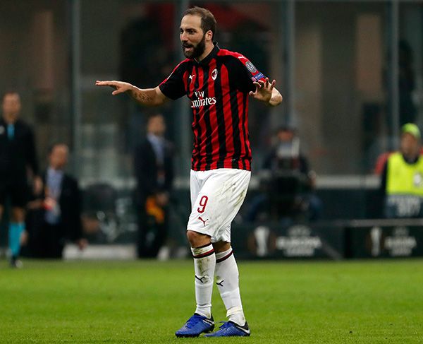 Higuaín en un partido con el AC Milan