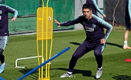 Luis Suárez durante un entrenamiento del Barcelona