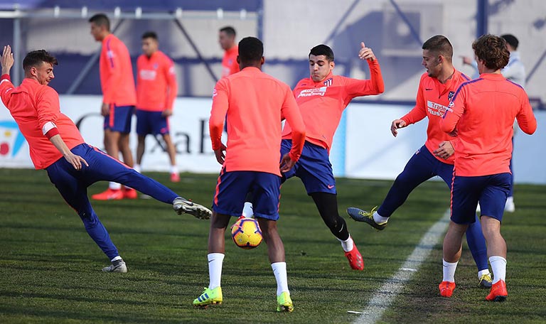 Morata, en un entrenamiento con el Atleti