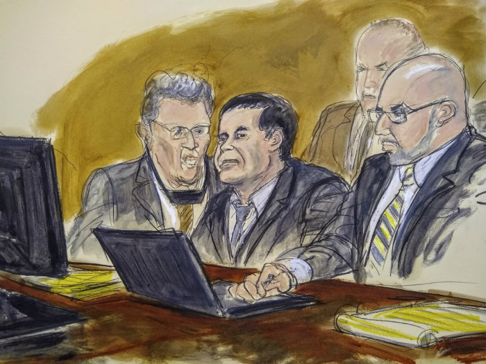 Escena del juicio de 'El Chapo' en EU