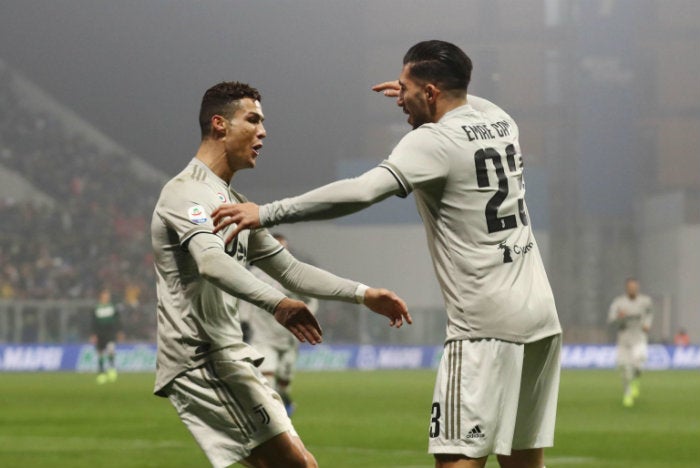 CR7 festejando un gol con sus compañeros de la Juventus