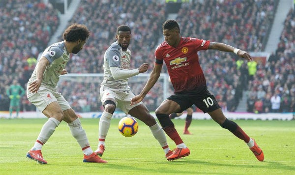 Marcus Rashford durante el partido vs Liverpool