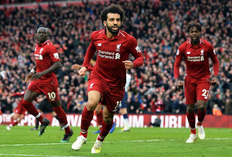 Salah festeja un gol con el Liverpool