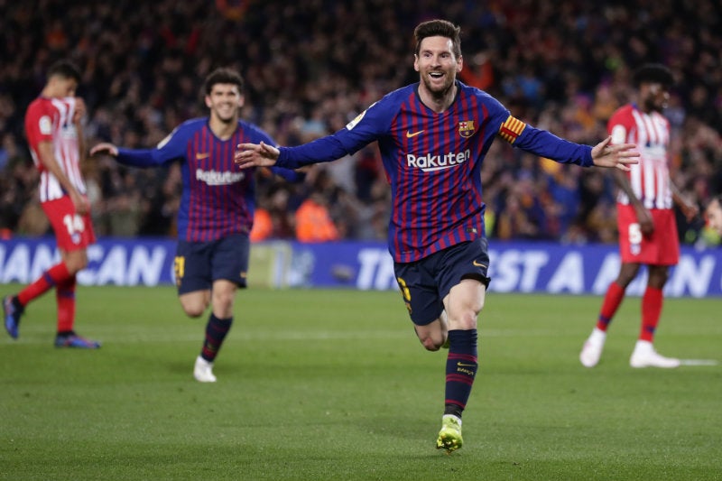 Lionel Messi festeja su gol contra el Atlético de Madrid