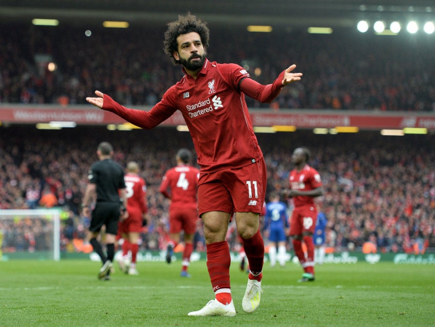 Salah festeja anotación en Anfield 