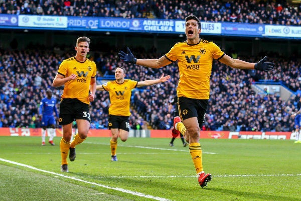 Jiménez, en festejo de gol con Wolves