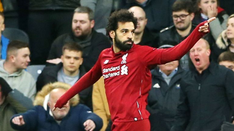 Mohamed Salah festeja en juego contra Newcastle