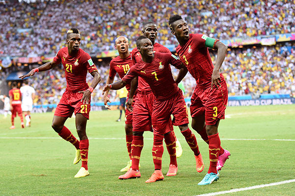 Jugadores de Ghana celebran un gol en Brasil 2014