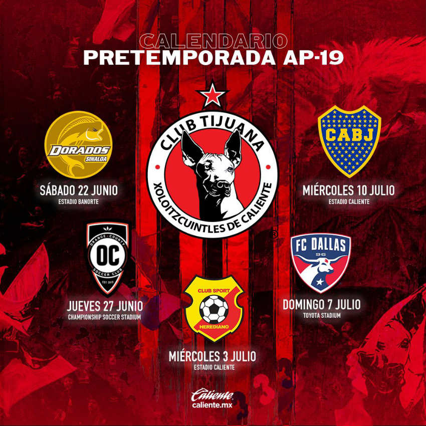 Calendario de pretemporada de Xolos