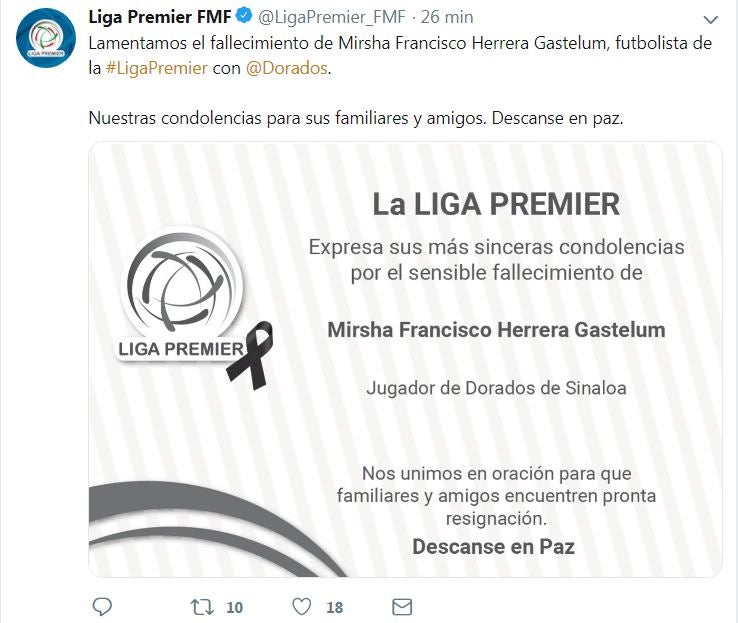 Mensaje de la Liga Premier tras fallecimiento de Mirsha Francisco 