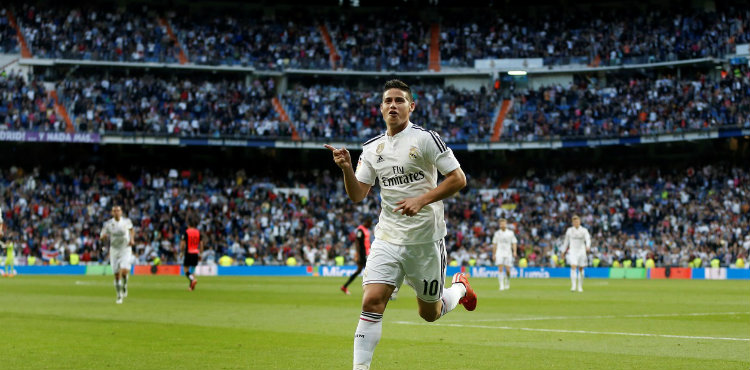 James Rodríguez festeja gol con el Real Madrid