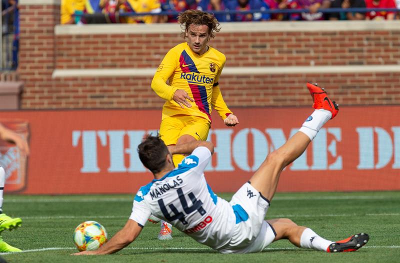 Griezmann, en acción en el amistoso entre Barça y Nápoles