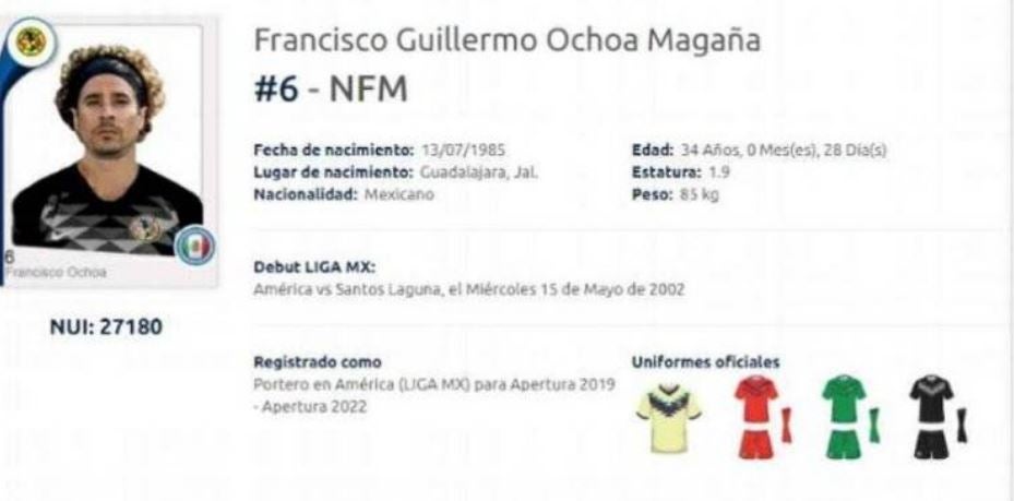 Registro de Memo Ochoa como 'No Formado en México'