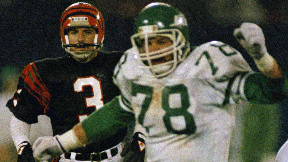 Barry Bennett (78) durante un partido con los Jets en 1987