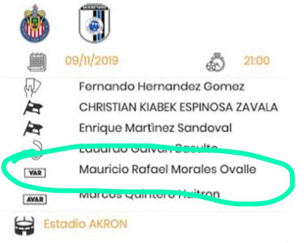 Morales Ovalle estaba considerado como VAR