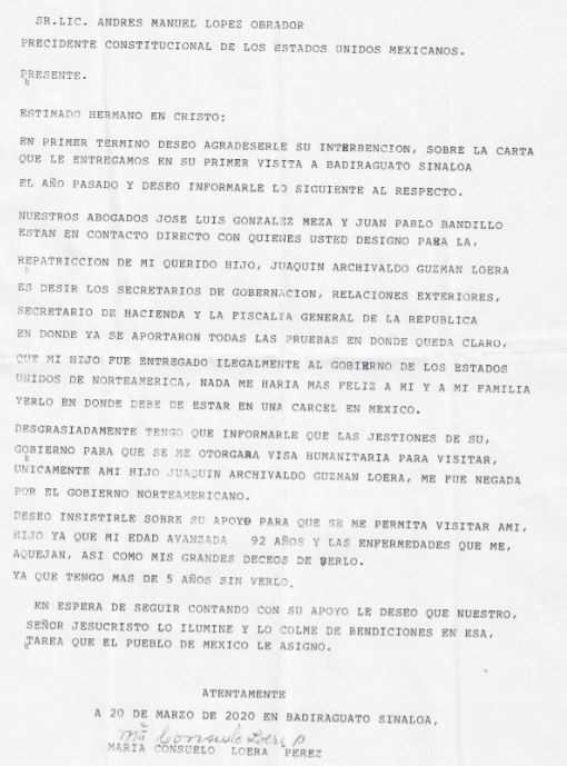 Carta de María Consuelo a López Obrador