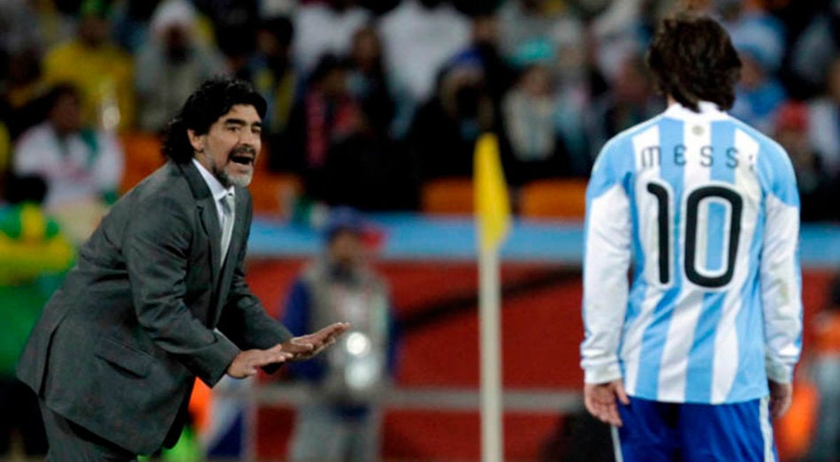 Lionel Messi y Diego Maradona en la Selección Argentina