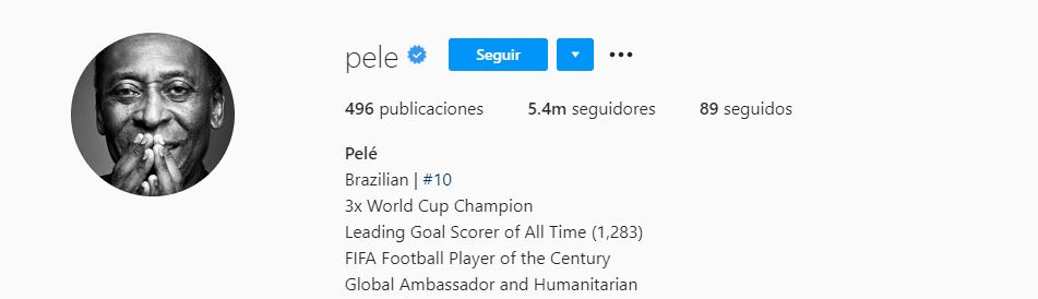 Biografía de Pelé en Instagram
