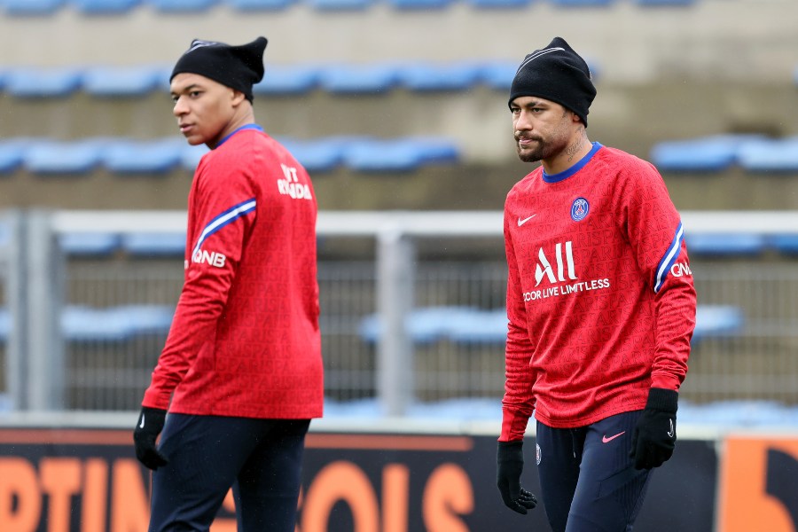 Kylian Mbappé y Neymar en un entrenamiento del PSG