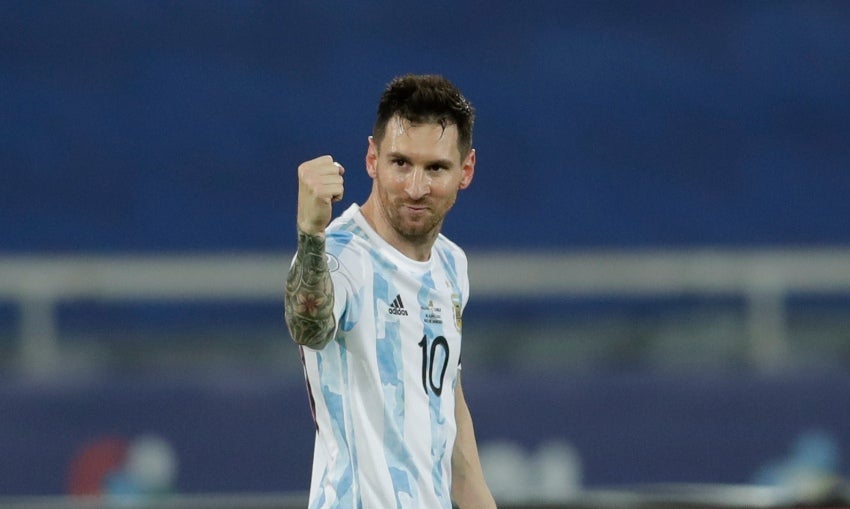 Lionel Messi tras anotar gol con Argentina