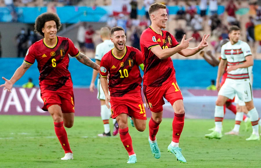 Thorgan Hazard celebra su anotación ante Portugal