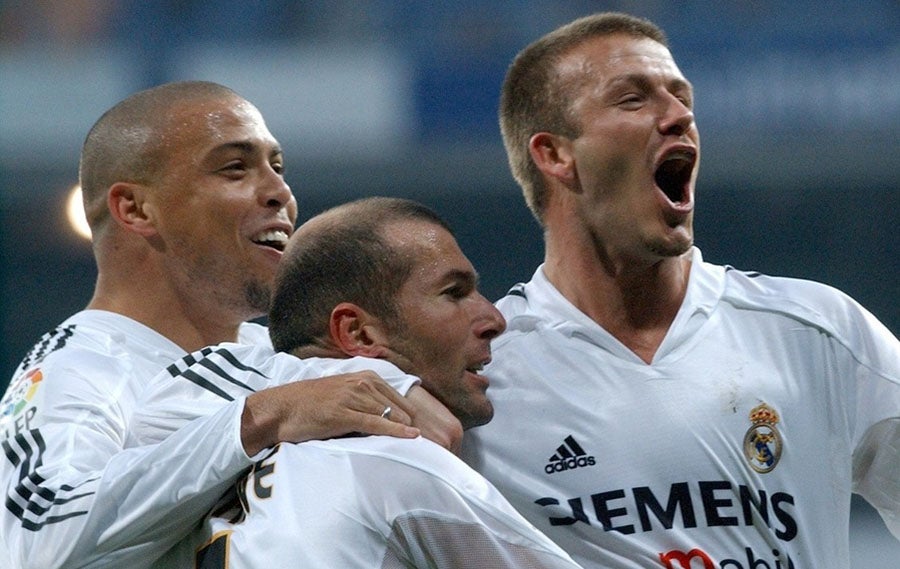 Ronaldo con Zinedine Zidane y David Beckham con el Real Madrid