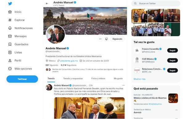 Andrés Manuel López Obrador, presidente de México en Twitter