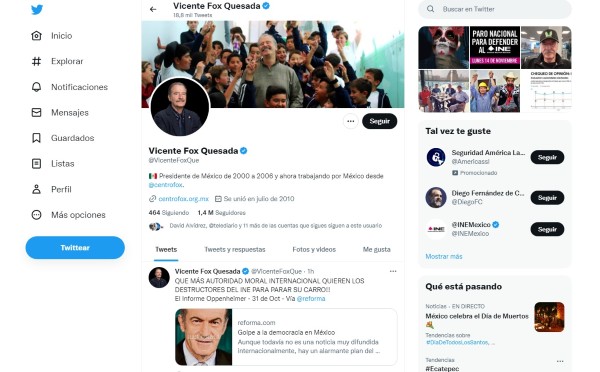 Vicente Fox, expresidente de México en Twitter