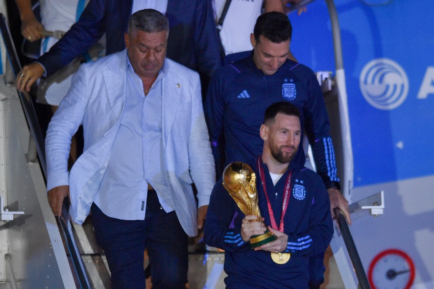 Messi en su llegada a Argentina