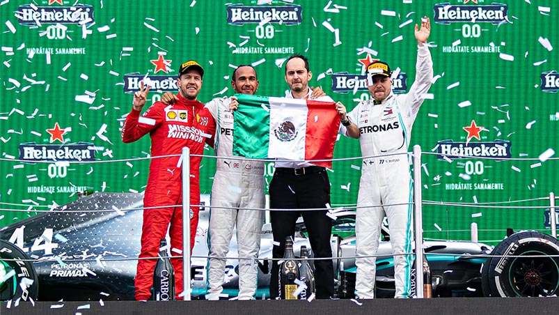 Vettel, Hamilton y Bottas, en el GP de México de 2019