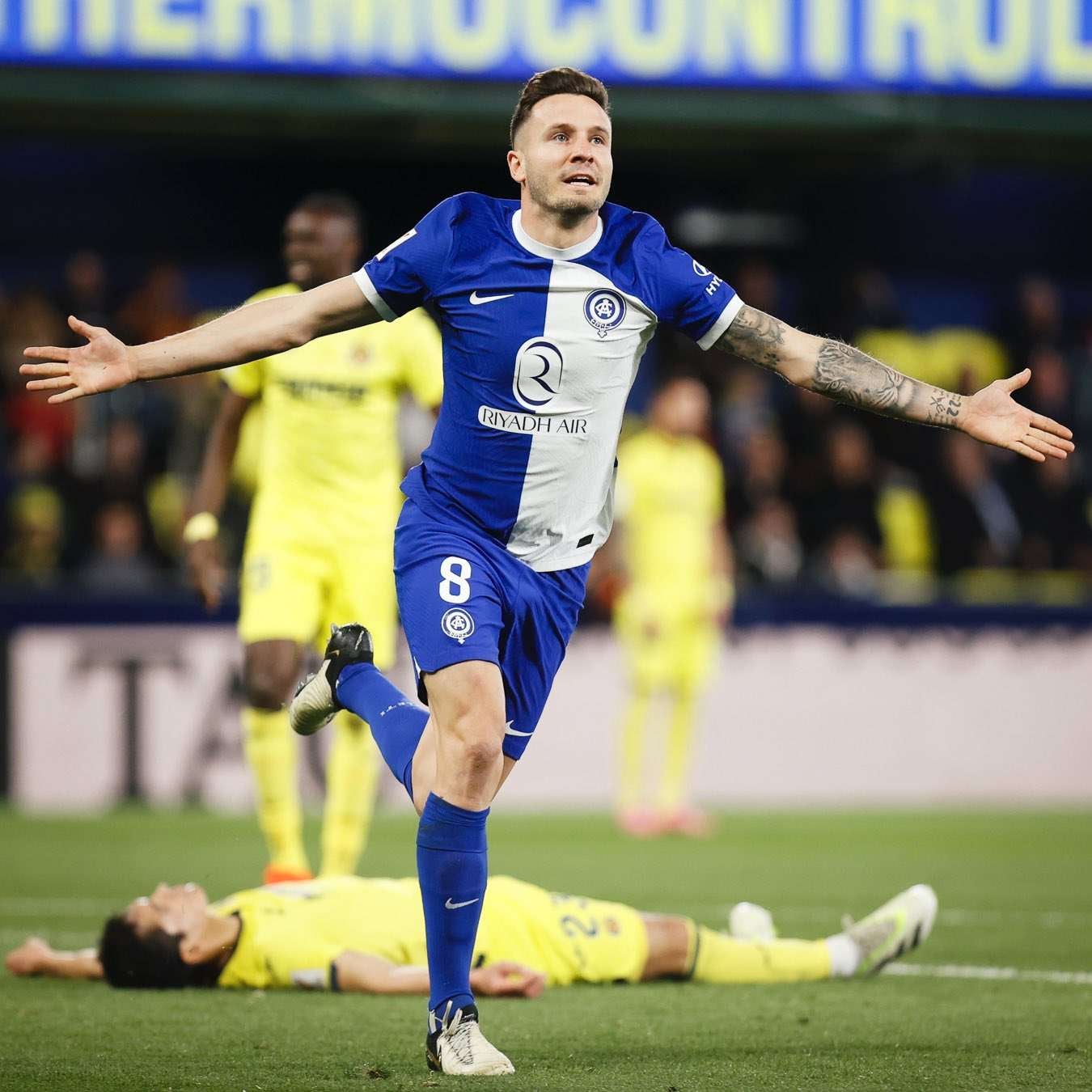 Saúl celebrando el gol de la victoria