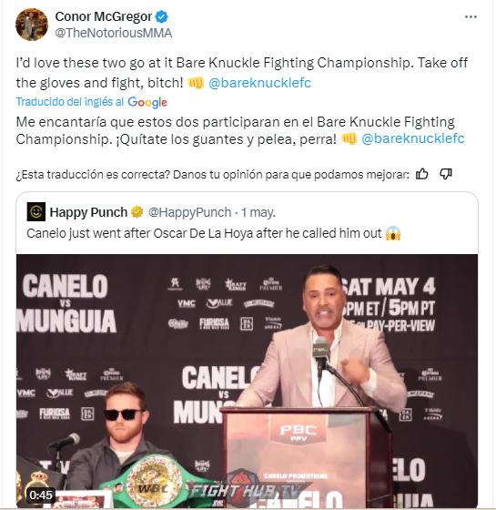 McGregor se mofó de lo ocurrido entre Canelo y De la Hoya