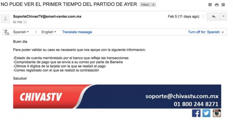Peticiones de Chivas TV para el reembolso