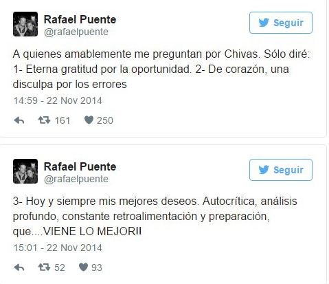 Tuits de Rafael Puente al salir de Chivas