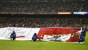 Momento en que las pancartas se mostraban en el Camp Nou