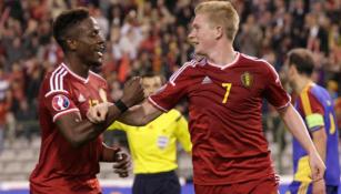 De Bruyne celebra un gol con Bélgica