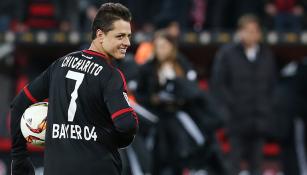 Chicharito tras marcar un gol con Leverkusen