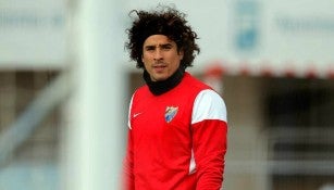 Memo Ochoa, durante un entrenamiento con el Málaga